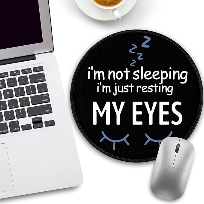 Funny Eyes Mouse Pad, Black Small Round Mousepads for Desk, Mini Travel Mouse Mat for Wireless Computer Laptop, Office Desk Accessories, 8.6 x 8.6 inch