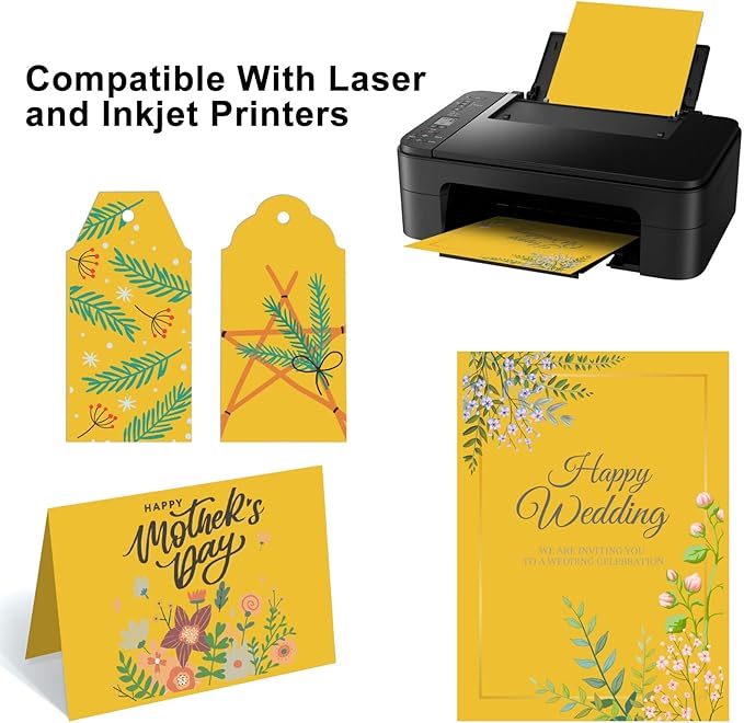 OcePor 100 Sheets Yellow Cardstock Paper, Colored Printer Paper 8.5 x 11, Card Stock Thick Construction for Craft,Scrapbook，Office Printing, Invitations, Certificates，92 lb/250gsm