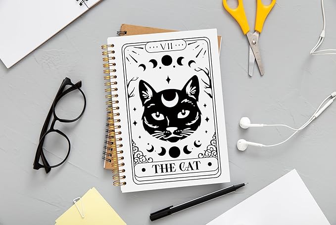 The Cat Tarot Journal Notebook - Cat Gifts for Women Cat Lovers, Cat Mom Gifts, Cat Lady Gifts, Tarot Lover Gifts, Witchy Journal, Witchy Gifts for Women, Black Cat Spiral Notebook 5.5x8.3