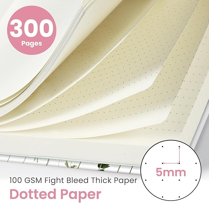 Spiral Dotted Notebook Journal for Work, 300 Pages, Thick B5 (7.1"x10") Bullet Dotted Journal for Women & Writing, Hardcover Notebook for Note Taking, Perfect for Work School Note Taking Business, Floral