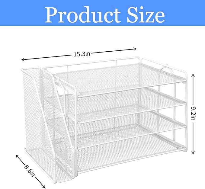 gianotter 4-Tier Paper Organizer With Magazine Holder, Desk Organizers and Accessories, White Desk Accessories, File Organizer for Office Supplies Storag(White)