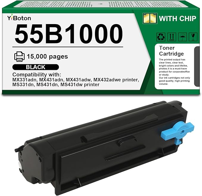 High Yield 55B1000 Black Toner Cartridge Compatible with Lexmark 55B1000 55B1H00 Toner Cartridge for MS331dn MS431dn MS431dw MX331adn MX431adn MX431adw MX432adwe Laser Printer(3,000 Pages)