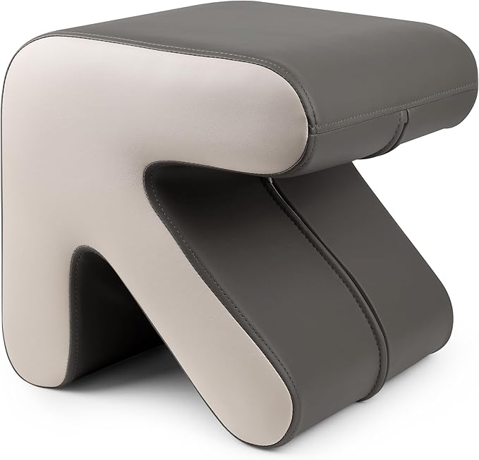 H&B Luxuries Ottoman, Foot Stool with Creative Shape, Napa Leather Ottomans, Removable Outer Foot Rest, No Assembly Required, Ottoman for Living Room, Bedroom, Entrance, Gray White