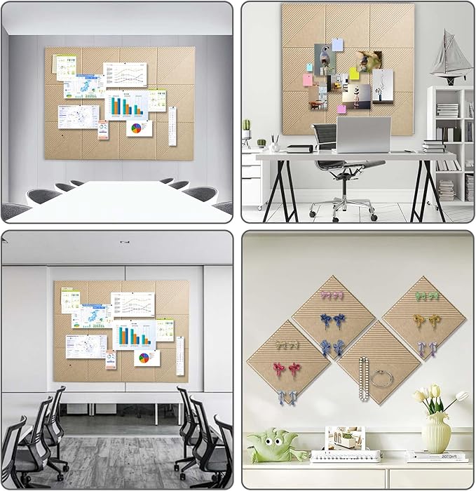 Large Cork Board for Walls 48"x 36", 12 Pack Felt Wall Tiles with Safe Removable Adhesive Tabs, Cork Board for Office,Pinboard Bulletin Board - Tan