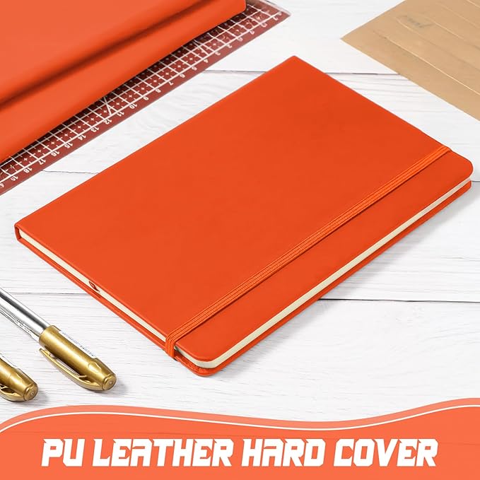 Honoson 20 Pack Lined Journal Notebooks A5 Hardcover Executive Notebook 5.5" x 8.3" PU Leather Wide Ruled Journals Bulk with Elastic Band for Home Business Office School Supplies(Orange)