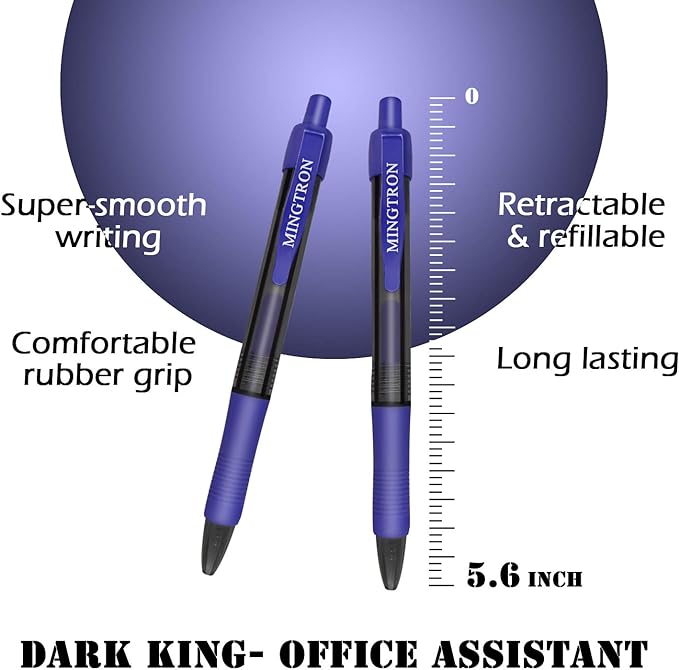 Gel pens, 30 Pack Blue Pens Fine Point, No Smear Ink Pens for Left Hand, Click Pens Bulk, Retractable Rollerball Pens for Smooth Writing, 0.5MM, Navy Blue Ink