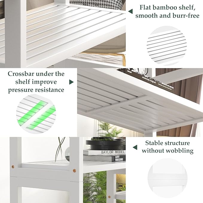 Homykic Double Wide Bamboo Bookshelf White, 6-Tier Large Open Bookcase with 12 Display Shelves, 6ft Tall Freestanding Book Shelf for Home Office, Bedroom, Living Room, Plants