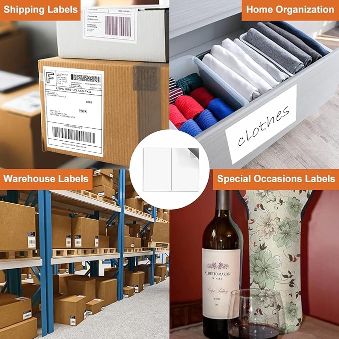 BESTEASY 16000 Half Sheet Self Adhesive Shipping Labels, Laser/Ink Jet White Blank Shipping Labels 8.5" x 5.5" Address Labels (8000 Sheets Total 16000 Labels)