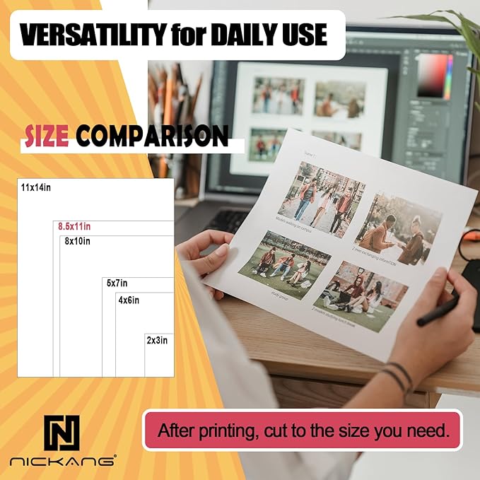 Photo Paper, Glossy Photo Paper 8.5x11, 53 LB/200 gsm, Letter Size, 100 Sheets Bulk, Photo Printer Paper, Picture Paper for Inkjet Printer