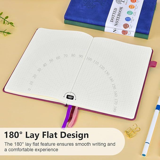 PERCUN Dotted Journal Notebook for Men & Women, 160 Pages Dot Grid notebook for Note Taking, Bullet Journaling Notebook for Work, School, Travel, Writing,A5 Hardcover 5.9" x 8.5" (Burgundy)