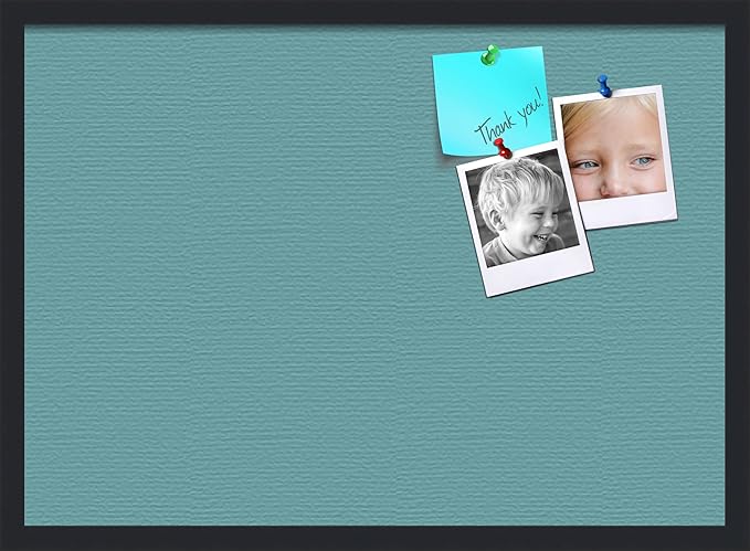 PinPix 28x20 Inch Cork Bulletin Board. This Decorative Framed Pin Board Comes with Aqua Pastel Design and a Satin Black Frame. Ideal for Home Office Decor or Message Board (PinPix-1806)