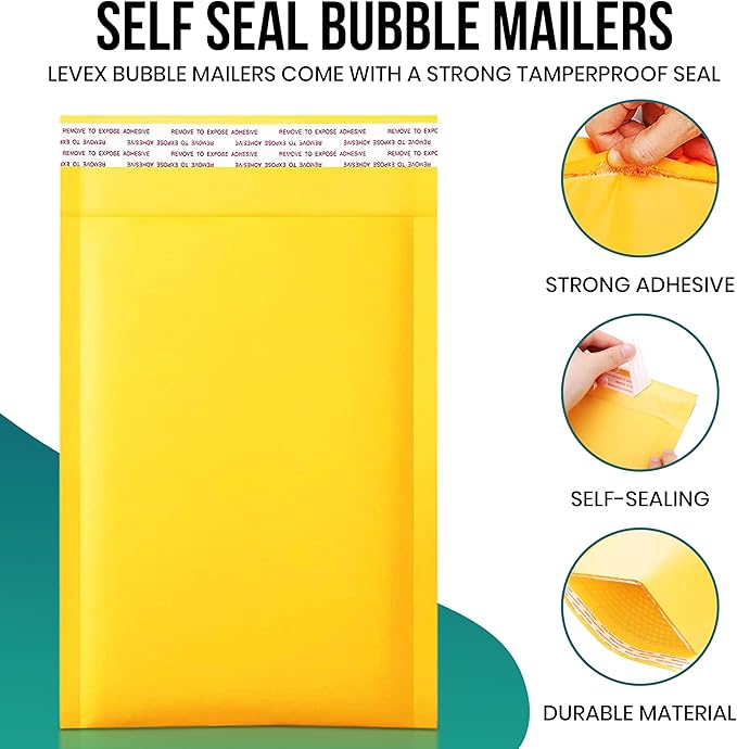 Levex - #1 7.25" x 12 [100 Pack) Kraft Bubble Mailers, Padded Envelope Mailers, Packing Envelope & Mailing Bags for Shipping