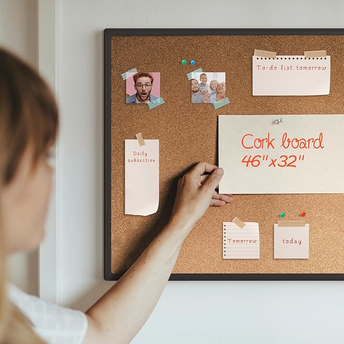 Board2by Cork Board Bulletin Board 48" x 36", Black Aluminium Framed 4x3 Corkboard, Office Board for Wall Cork, Large Wall Mounted Notice Pin Board with 18 Push Pins for School, Home & Office