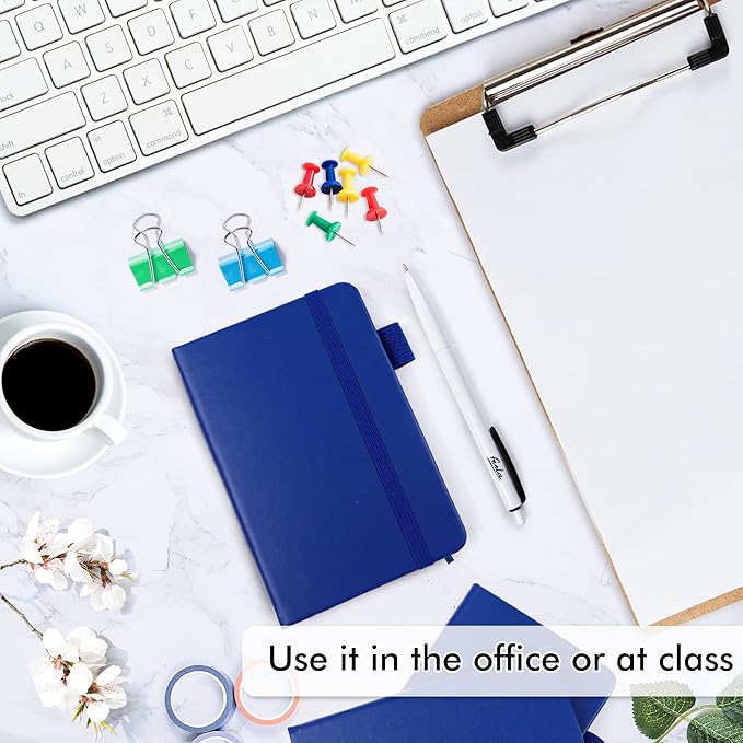 feela 6 Pack Pocket Mini Notebooks Bulk, Small Cute Memo Notepads Hardcover College Ruled Lined Journals with Pen Holder for School Business Work, with 6 Black Pens, 3.5”x 5.5”, A6, Navy