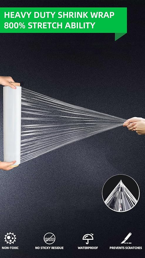 Stretch Wrap Roll - Heavy Duty Industrial Strength 18inch 1500ft,Clear Cling Shrink Wrap Film Roll 80 Gauge - Ideal for Furniture, Moving, Shipping, and Pallet Packing(Clear-4Pack)