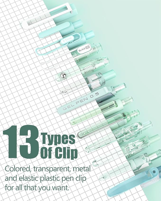 Four Candies 14Pack Pastel Gel Ink Pen Set,Cute Retractable 0.5mm Fine Point Pen,Note Taking Aesthetic Pens,12 Pack Black Ink Pens with 2Pack Highlighter, Smooth Writing Pens for School, Office(Green)