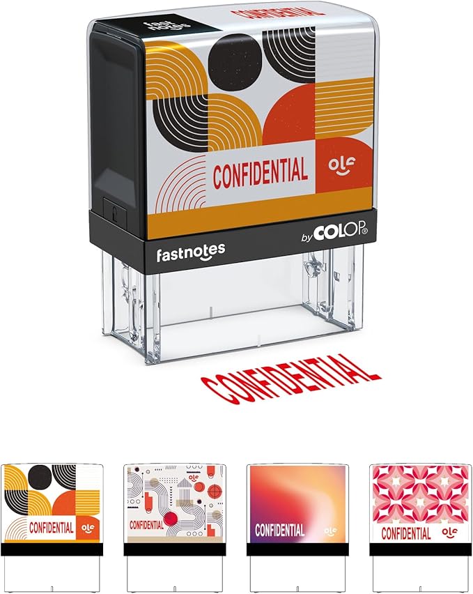 Fastnotes Confidential Self-Inking Rubber Stamp by COLOP - Great for Office Documents, Notary, Warehouse, Accounting Paperwork, Business, and Legal Documentation - Red Ink (Confidential- Red)