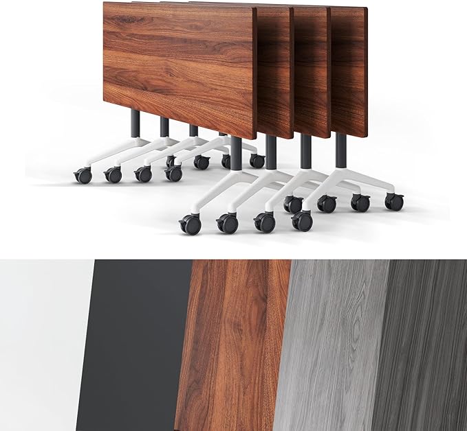 Conference Room Table, Folding Conference Tables,Thicken Grey Tabletop,Flip Top Wooden Seminar Meeting Room Table for Conference Room Offices (4, Walnut, 55.1”)
