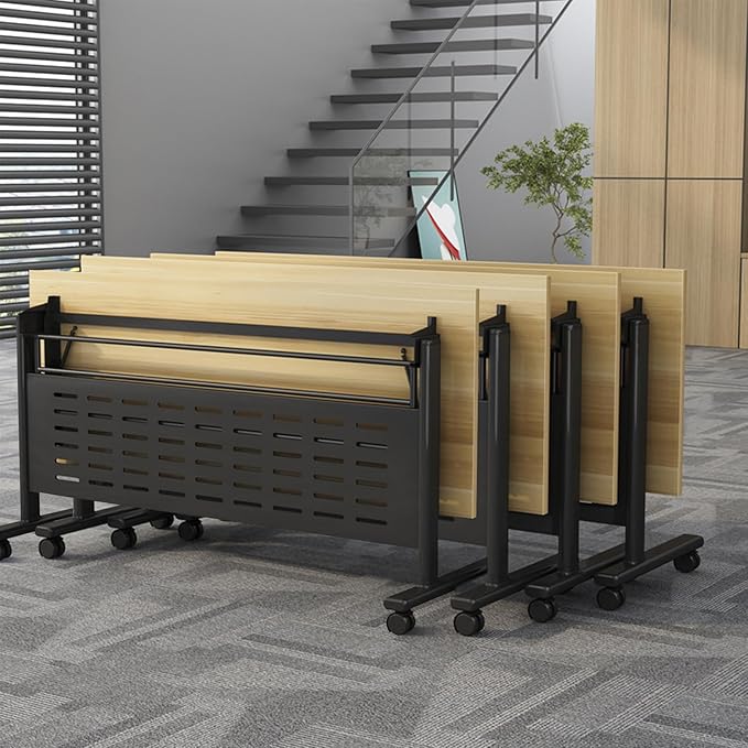 Foldable Conference Table, Folding Conference Room Table with Wheels, Flip Top Mobile Training Table, Rolling Seminar Meeting Tables for Office Training Room Classroom (4pack 55.1in)