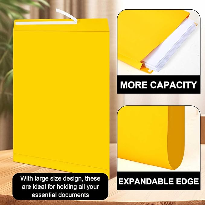 15 Pcs 14 x 18 x 2 Inch Large Expandable Catalog Envelopes Manilla Kraft Peel and Seal Envelopes Light Large Mailing for Office Home Documents Magazines Photos Storage Organizing