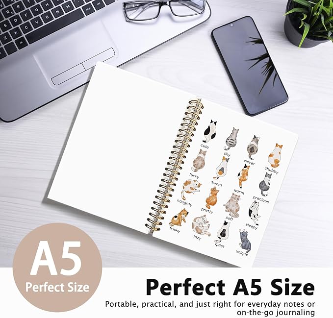 Cat Notebook Journal, Cat Office Supplies Notebooks for School, Cat Lover Gifts for Women Men, Cat Gifts for Girls, Cat Notepad 5.5x8.3 Inch