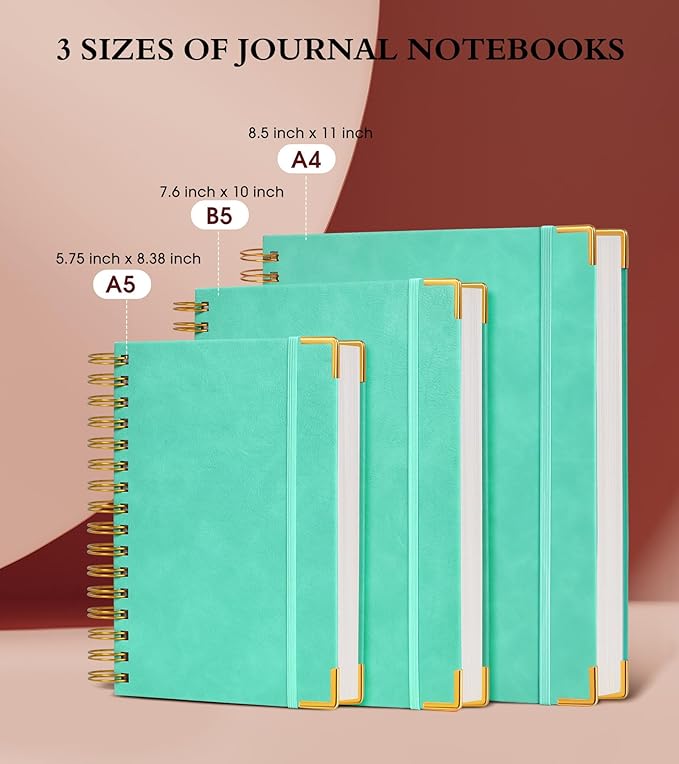 Spiral Notebook Journal 7.6” x 10”, 300 Pages Hardcover Leather Lined Journals for Women Men, B5 Large College Ruled Notebooks with 100 GSM Thick Paper, Spiral Journal for Writing Work School, Teal
