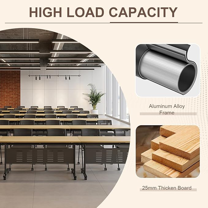 Folding Conference Room Table, Modern Conference Tables with Wheels, Large Rectangular Mobile Training Tables for Office Classroom, Foldable Modular Boardroom Seminar Table Maple (10pack L70.9in)