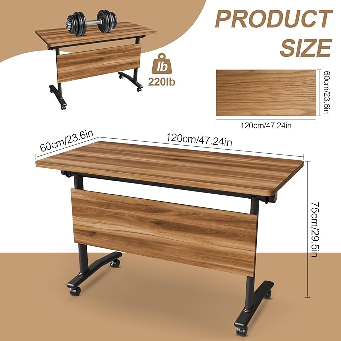 Conference Room Table with Flip-Top Design for Dynamic Meetings, Business Table Computer Desk with Heavy-Duty Frame,Foldable Seminar Meeting Tables for Home Office (2, C, 47.2IN)