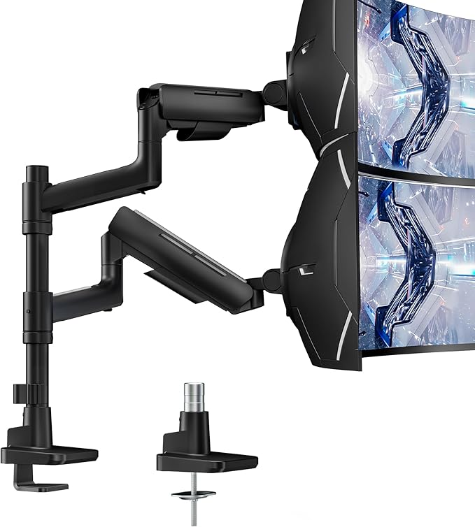 Vertical Dual Monitor Mount for 17-49 Inch Ultrawide Heavy Duty Curved Screen Stacking, Computer Monitor Arm Desk Mount, Gas Spring Adjustable Vesa Stand, Black