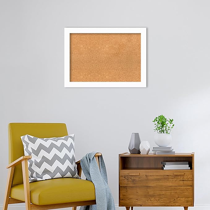 Amanti Art Natural Cork Board for Wall, 21x29 Vision Board with White Frame, Medium Corkboard Office Decor for Home Organization, Casual Corkboard Pinboard to Display Items for Home Organization in