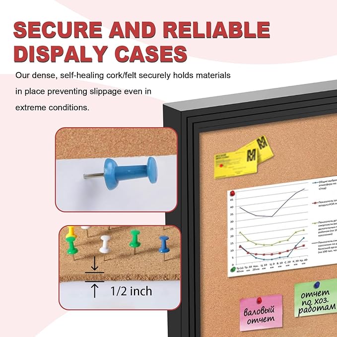 Lockable Outdoor Enclosed Bulletin Board,Weatherproof Cork Noticeboard with Locking Door, Wall-Mounted Aluminum Frame Display Case for Office, Home, School (Black Frame | Cork Surface, 44x32 inch)