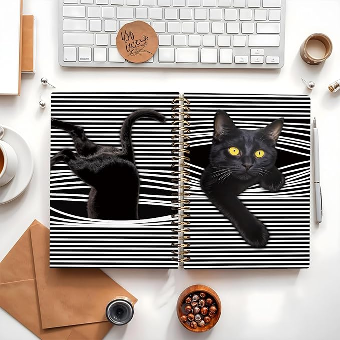 Funny Black Cat Notebook Journal, Cat Lover Gifts for Women Men, Funny Peeking Spiral Notebook for Work, Black Cat Gifts for Girls, Cat Notepad 5.5x8.3 Inch