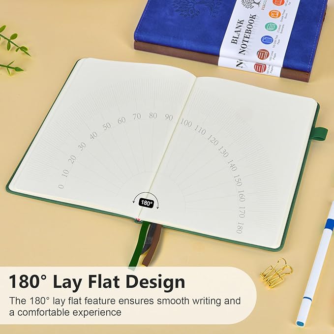 PERCUN Blank Journal Ntebook for Men & Women, 160 Pages Blank Journals for Writing, Drawing,Sketch Book,5.9" x 8.5" Leather Sketchbook, Unlined Notebook for Work, School, Art - Green