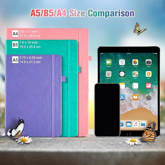 Lined Notebook Journal for Women Men, A4 College Ruled Notebook, 312 Numbered Pages Notebooks for Work, 100gsm Paper Daily Journal, Hardcover Vegan Leather Journals for Writing Office, Peacock Blue