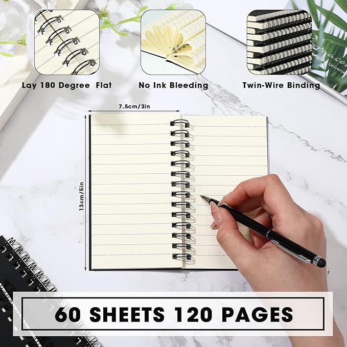 Jutom 18 Pcs Small Spiral Notebooks Memo Pads 3x5 Bulk Small Pocket Notebooks Mini Notepads with Lined Pages Mini Journals for Office Back to School Work Writing Supplies, 120 Pages (Black)