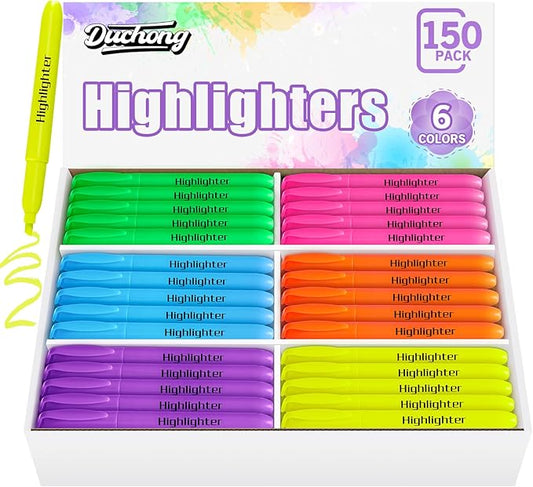 Duchong 150 Count Highlighters Bulk, Highlighters Assorted Colors, Chisel Tip Dry-Quickly Highlighter Markers, Office Classroom Must Have, Back to School Supplies for Adult Kids Teachers