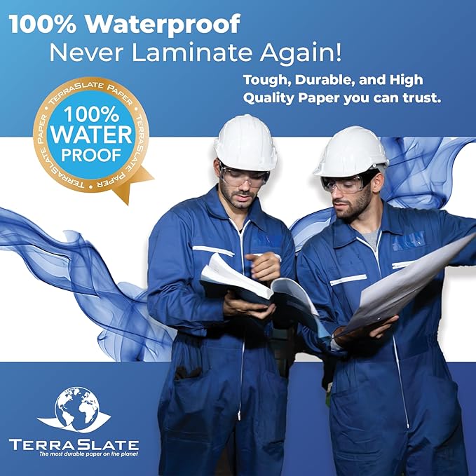 TerraSlate Premium Waterproof Paper, 5 MIL 8.5” x 11”, Laser Printer & Copy Machine Compatible, Durable & Rain/Weather-Proof Copy Paper, White Paper (250 Sheets)