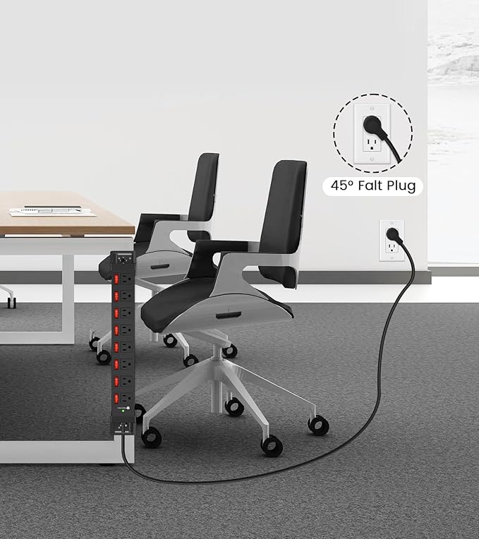 Heavy Duty Power Strip with Individual Switches,8 Outlets 14 Gauge Industrial Shop Garage Metal Multiple Outlets,1200J Surge Protector Mountable Power Strip,6FT Extension Cord Management(Black)