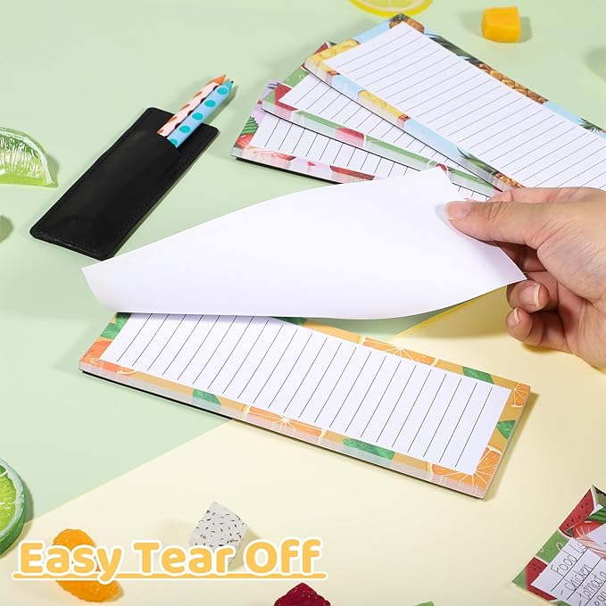 4 Pack Magnetic Note Pad for Fridge with Pen Holder, Totally 200 Sheets Grocery List Magnet Pad for Refrigerator Magnetic Shopping List Pad（Fruit Design）