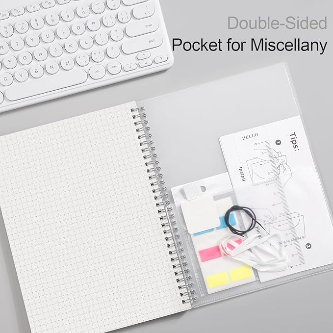 AHGXG Graph Paper Notebook - Spiral Notebook 8.5" x 11", A4 Large Graph Notebook, 100 gsm Thick Grid Paper, Waterproof Plastic Cover Journals for School Writing Engineering Math, Transparent