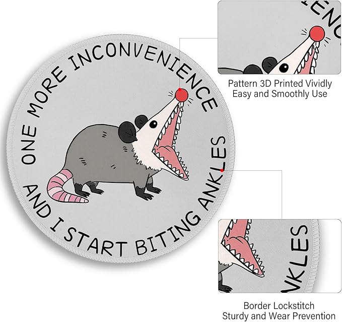 Funny Opossum Possum Mouse Pad, Small Round Mousepads, Mini Travel Mouse Mat for Wireless Computer Laptop, Work Office Coworker Colleague Desk Accessories, 8.6 x 8.6 inch