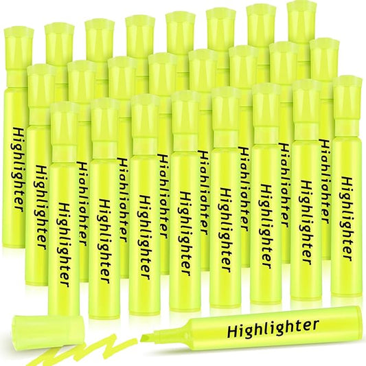 Qilery 24 Pack Tank Style Highlighters Chisel Tip Highlighters Bulk Colored Markers for Adult Coloring, Home Office Supplie(Yellow)