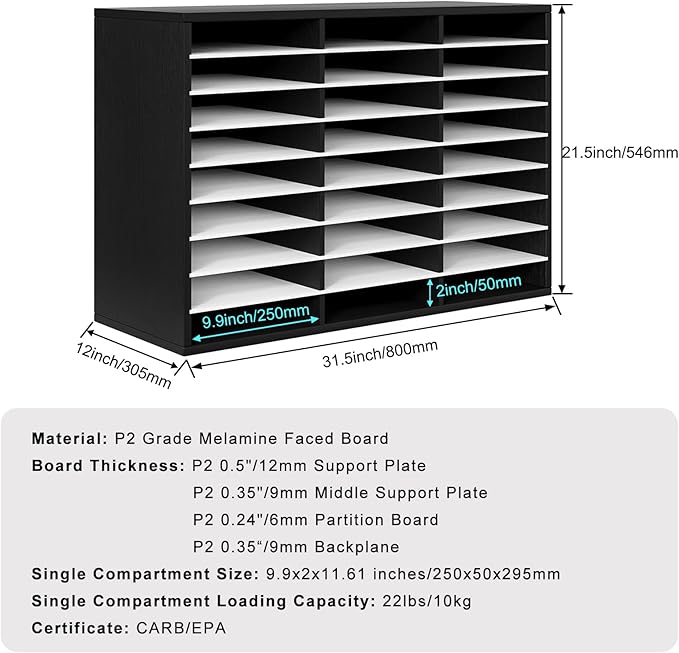 PAG Mail Sorter Organizer, Wood Literature Organizer, Student Mailbox for Classroom, Desktop Bill Paper Organizer for Office Home School, 27 Compartments, Black&White