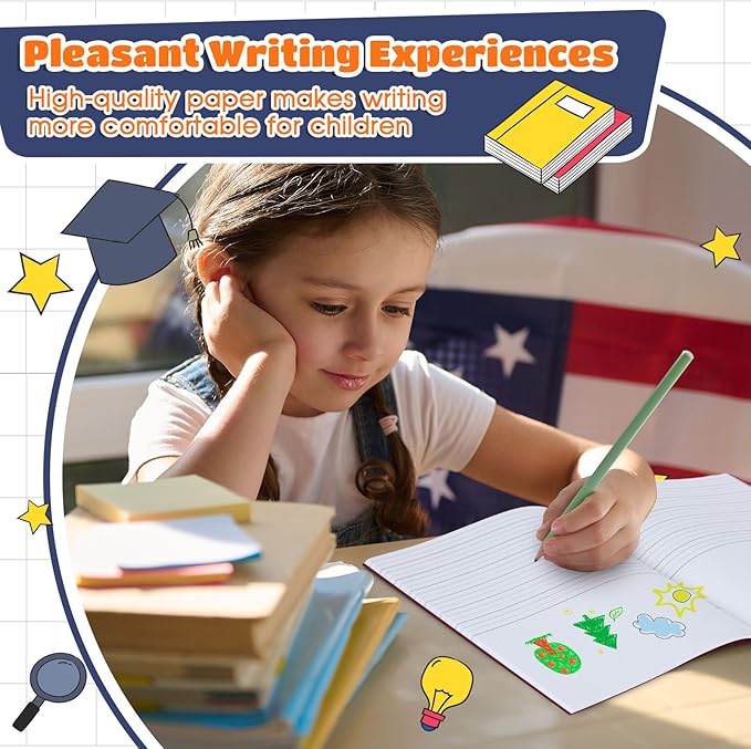 Henoyso 12 Pcs 120 Pages Primary Composition Notebooks K-2 9 3/4 x 7 1/2 Inch Journals Primary Journals Blank Books for Kids to Write Stories Kindergarten (Dark Color)