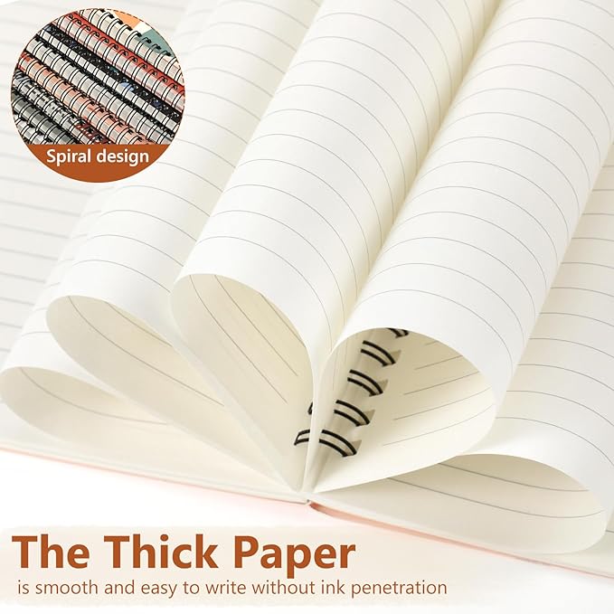 Fuutreo 12 Pcs Spiral Notebook for Work A5 8.3 x 5.7 Inch College Ruled Spiral Journal Notebook Kraft Cover Ruled Paper, 12 Color, 60 Sheets, 120 Pages for Office School(Retro Geometry)