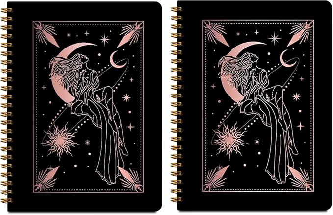 2 Pcs Zodiac Spiral Notebooks for Work, A5(8.3x5.8inch) Composition Notebook College Ruled Note Book, Moon Stars Hardcover Notepads Diary Lined Travel Journal for Writing, Astrology Gifts for Women