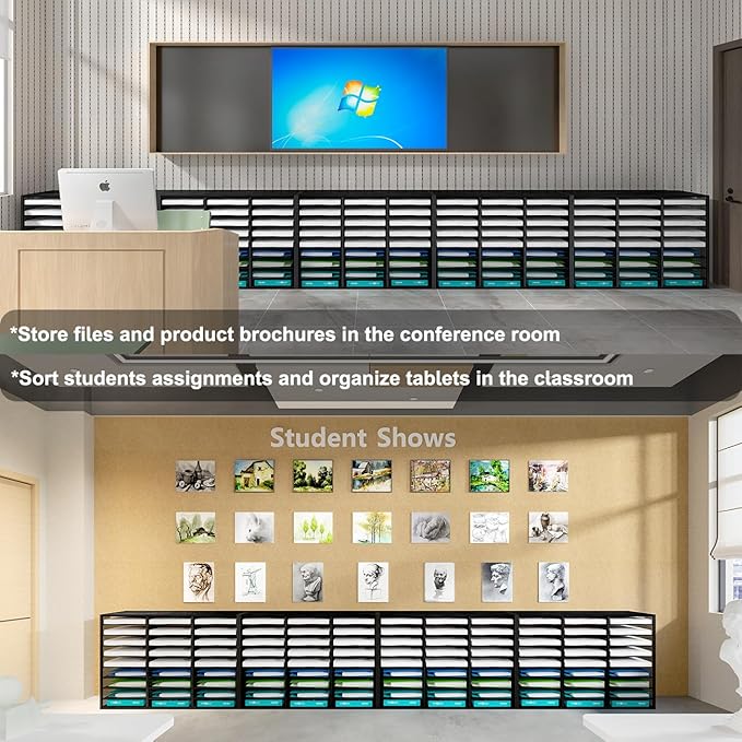 Mail Sorter Adjustable Countertop Heavy Duty Literature Organizer Student Mailbox for Classroom Desktop Bill Paper Holder Rack for Office Home School, 27 Compartments, Black