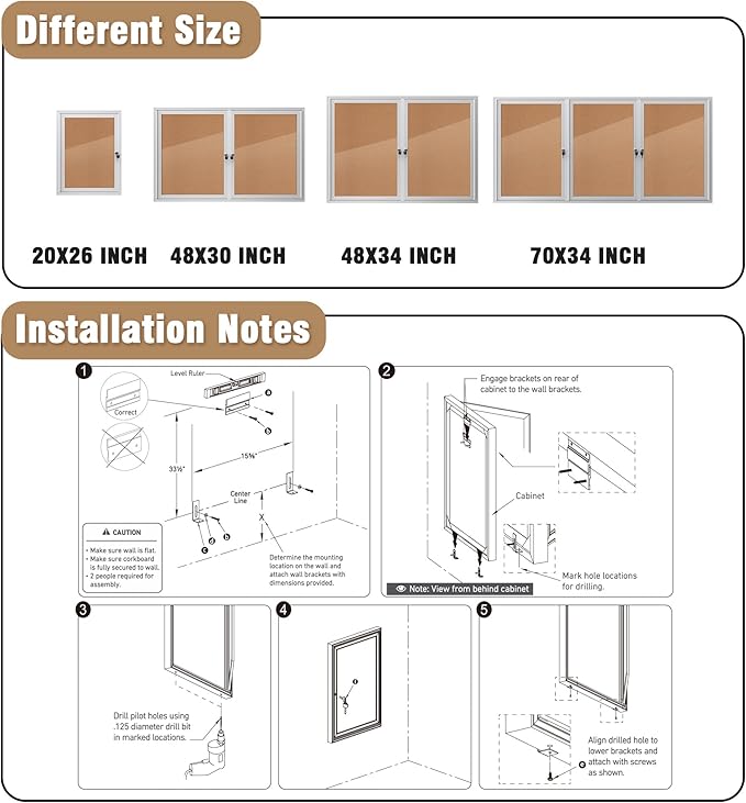 26"x20" Enclosed Bulletin Board, Outdoor Lockable Weather-Resistant Aluminum Cork Noticeboard for School & Office, Silver Frame w/Cork