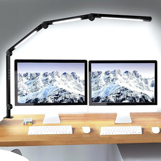 LED Desk Lamp with Clamp & Flexible Arm - 3 Light Sources, 4 Color Modes & 5 Brightness Levels, Eye-Caring Table Light with Memory Function