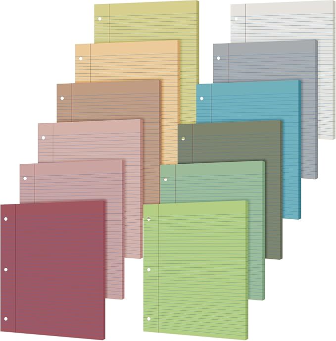 PerKoop 600 Sheets Colored Loose Leaf Paper 8.5" x 11" college ruled Lined 3 Hole Punched notebook Filler Paper for 3 Ring Binders Office School Supplies (Gemstone Color)